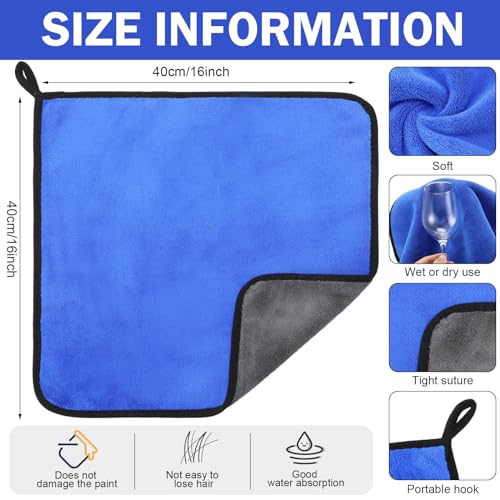 Tallew 12 Pcs Microfiber Towels for Cars, 800 GSM Plush Drying Cleaning Cloth Bulk, 16 x 16 Inch Thick Absorbent Wash Detailing Towels for Car Polishing, House, Kitchen Cleaning(Gray and Blue) - color: Gray and Blue