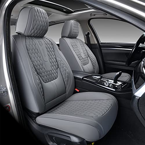 Coverado Front Seat Covers, Car Seat Cover, Leather Seat Covers for Car, Automotive Seat Covers Protector with Lumbar Support Universal Fit for Most Sedans SUV Pick-up Truck(Gray) - color: A/Gray, size: Front