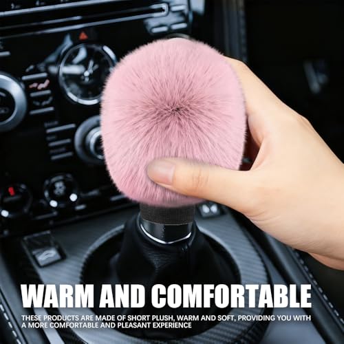 2PCS Plush Car Gear Shift Knob Cover & Handbrake Cover, Shift Knob Protector, Soft Fluffy Gear Handbrake Protective Sleeves, Shifter Lever Brake Handle Warm Plush Set for Cars (Dark Pink) - color: Dark Pink