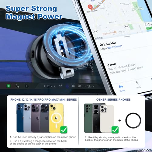 Generic Electric Vacuum Magnetic Suction Phone Holder, 360 Rotating, Universal Compatibility, Phone Mount for iPhone 16/15/14/13/12, Car/Mirror/Shower