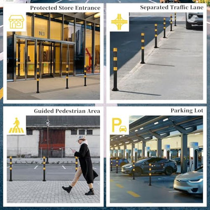 2 Pack Safety Bollard (32 inch) with Reflective Bands – Heavy-Duty Steel Parking Post, 2 inch Diameter, Includes Anchor Bolts, Black/Yellow - color: Black-2 Pack