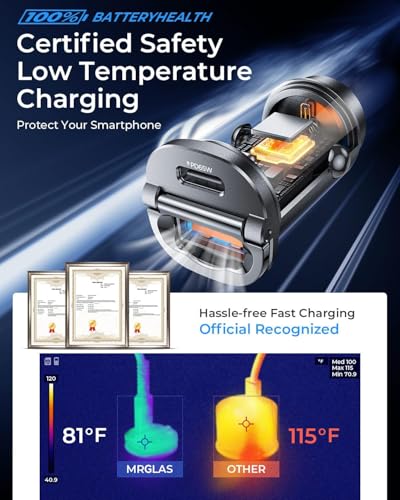 【Upgraded】 125W Car Charger USB C Super Fast Charging, [PD65W & QC60W][All Metal] MRGLAS Cigarette Lighter Car Charger, RV Car Electronics Accessories for iPhone 17 Pro Max iPad Samsung S25 Pixel 10 - color: Black