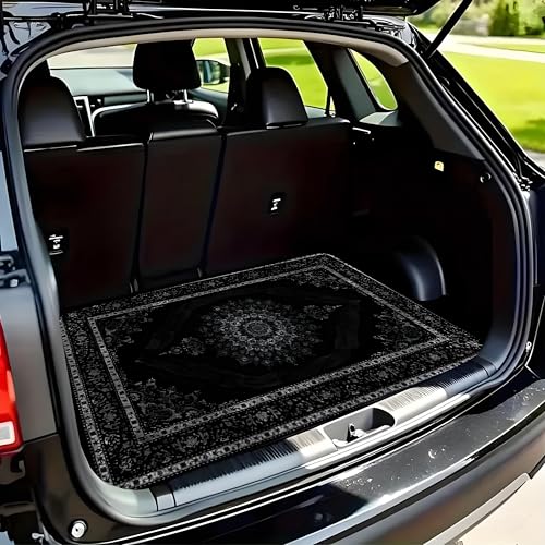 Universal Car Trunk Mat 29" x 39", Black Retro Bohemian Style All Weather Durable Cargo Mat Protector for SUV, Truck, Van | Stylish Cargo Liner Cover Leopard Print Car Accessories - color: Retro Bohemian Style