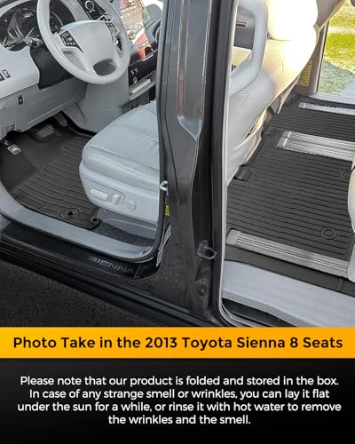 for Toyota Sienna 2020-2013 8 Seater Floor Mats Cargo Liner Trunk Carpet All Weather Heavy Duty TPE Waterproof Anti-Slip Tech Mats for Toyota Sienna 2014 2015 2016 2017 2018 2019 Accessories