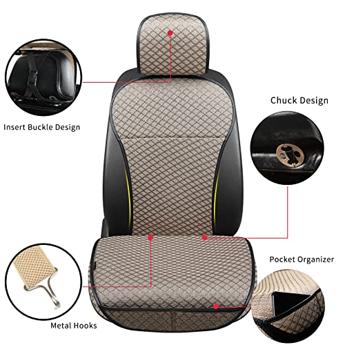 Breathable Car Seat Cover,Luxury Front Seat Cover,Durable and Non Slip,Polyester Silk Material, Universal Car Seat Cushion,Suitable for All Seasons,Airbag Compatible (Beige，1PC) - color: Beige-Front-1pc