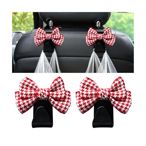 Mandark 2PCS Car Seat Headrest Hooks, Cute Bow Vehicle Hooks for Purses and Bags, Automotive Purse Hook Hanger Interior Decoration Accessories, Universal for SUV, Sedan, Truck (Red/Small) - color: Red/S