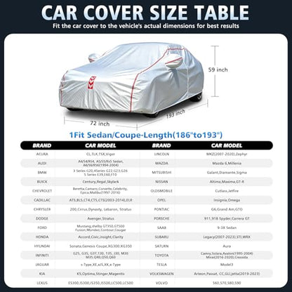 Car Cover, 360° Underbody Wrap Design, All-Weather Waterproof Car Cover, Suitable for Sedans, Vehicle Body Length 186 to 193 in - size: 1（Sdean-A2）