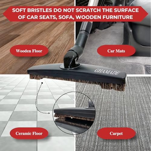 Universal Vacuum Attachments Hardfloor Brush and Replacement Accessories for Vacuum Cleaners - Horsehair Hardwood Floor Attachments and Vacuum Hose Adapter Kit - Vacuum Attachments for Car Detailing