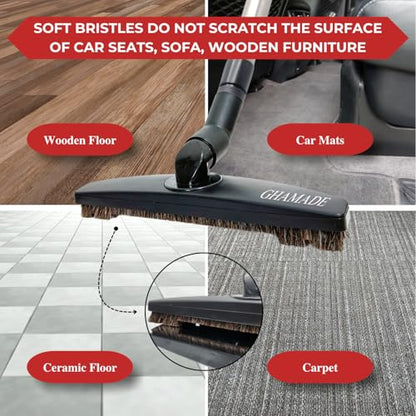 Universal Vacuum Attachments Hardfloor Brush and Replacement Accessories for Vacuum Cleaners - Horsehair Hardwood Floor Attachments and Vacuum Hose Adapter Kit - Vacuum Attachments for Car Detailing