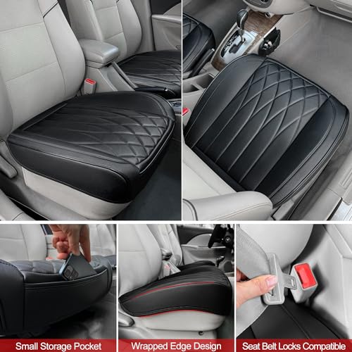 BEITK 2 Pack Leather Front Car Seat Cover Bottom Car Seat, Universal Anti-Slip Driver Car Seat Protectors with Storage Pocket, Waterproof Bottom Auto Seat Cushion Pad Mat for Most Vehicles(Black) - color: cushion pair black