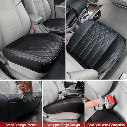 BEITK 2 Pack Leather Front Car Seat Cover Bottom Car Seat, Universal Anti-Slip Driver Car Seat Protectors with Storage Pocket, Waterproof Bottom Auto Seat Cushion Pad Mat for Most Vehicles(Black) - color: cushion pair black