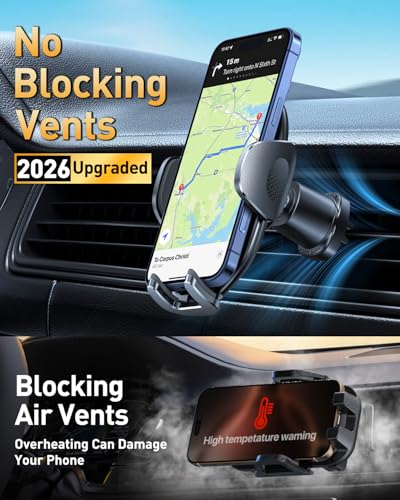 HTU 【Military-Grade Car Phone Holder,【Strongest & Longest Steel-Hook】 Car Vent Mount, Handsfree 360° Adjustable Automobile Cradle Air Clip Stand for iPhone 17 16 15 14 Pro Max Samsung (Light Blue) - color: Light Blue