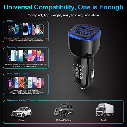 Car Charger iPhone, 5Pack 2.4A 12V USB Adapter Car Cigarette Lighter USB Charger Car Plug for iPhone 17 16e 16 15 14 13 12 11 SE XR XS X 8 7 6,Samsung Galaxy S25 S24 S23 S22 S21 S10 S9,Android,Kindle