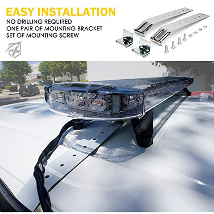 Xprite 48 Inch LED Rooftop Emergency Strobe Warning Lights Bar w/Adjustable Mounting Brackets, for Vehicles, Security, Law Enforcement, Snowplow, Tow Trucks, Crane, Construction Cars - White Amber - color: White Amber