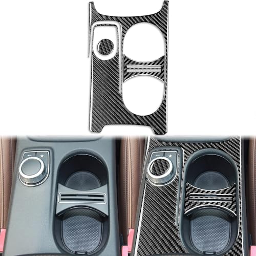 Real Carbon Fiber Center Control Armrests Multimedia Knob Cap Water Cup Holder Panel Sticker Accessories Compatible with Benz CLA C117 2014-2018 GLA X156 2015-2019 Black - B- Kit - color: Center Armrests Water Cup Holder Panel - B - Kit