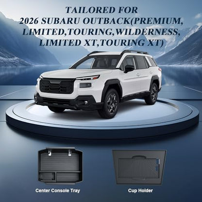 BIBIBO 2Packs for 2026 Subaru Outback Center Console Organizer 2026 Subaru Outback(Premium,Limited,Touring,Wilderness,Limited XT,Touring XT) Console Insert Tray +Silicone Wireless Charging Mat - color: Black-2Pack