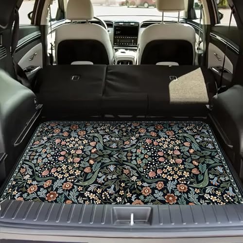 Universal Car Trunk Mat 29" x 39", Flowers and Leaves All Weather Trunk Protection Cargo Liner, Durable Cargo Mat Rear Trunk Liner, Stylish Vehicle Interior Accessories Suitable for Most Car Models - color: Flowers and Leaves
