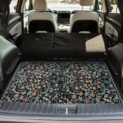 Universal Car Trunk Mat 29" x 39", Flowers and Leaves All Weather Trunk Protection Cargo Liner, Durable Cargo Mat Rear Trunk Liner, Stylish Vehicle Interior Accessories Suitable for Most Car Models - color: Flowers and Leaves