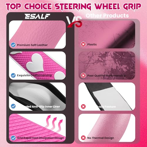 Ventilated Heart-Shaped Steering Wheel Cover with Anti-Slip Leather Grip. Compatible with Ford, Toyota, Honda, Nissan, and Chevrolet Vehicles for 14.5-15.2 inch Round Steering Wheels. - color: White Heart Spinner