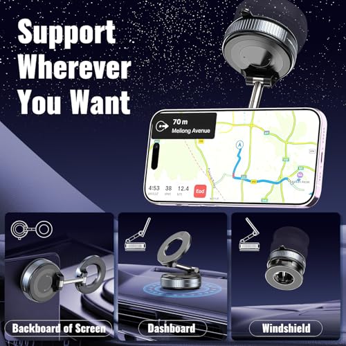 Minson's BestShop Nano Gel Magnetic Car Phone Holder - All-Surface Grip (108lbs Adhesion & 3000gf Magnet), 360° Foldable Mount for iPhone 17-12, Samsung, Android in Car/Gym/Home/Any Dash