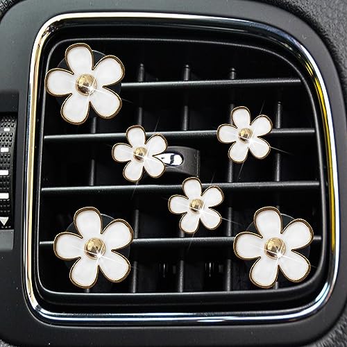 6pcs Colorful Daisy Flower Car Air Vent Clips, Car Air Outlet Freshener Clip for Auto Interior Decoration Accessories (White) - color: White
