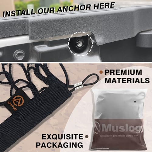 Muslogy Truck Bed Cargo Net Trunk Netting Compatible with Toyota Tacoma 2005-2022 2023 Accessories, Pickup Cargo Organizer SUV Sedan Storage Net w/Heavy Duty Carabiners - style: 2005-2023 Tacoma