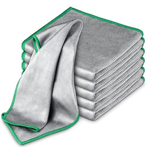Glass Polishing Cloth Streak Free Miracle Cleaning Cloth Lint Free Microfiber Cleaning Rags for Glasses Kitchen Dish Mirrors Easy Clean, Pack of 6, 12" x 12" - color: Sliver, Pack of 6