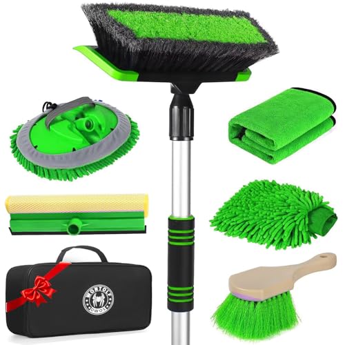 Car Wash Kit, 62'' Car Wash Brush with Long Handle, Soft Bristle Scratch-Free Car Detailing Brush Cleaning Kit, with Wash Mitt Towel Window Squeegee Tire Brush for Car SUV Truck RV Cleaning