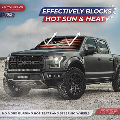 Autoamerics 1-Piece Windshield Sun Shade Grunge American Flag - 1 USA Design - Foldable Car Front Window Sunshade for Most Sedans SUV Truck - Blocks Max UV Rays and Keeps Your Vehicle Cool - Large - color: USA GRUNGE FLAG-1, size: LARGE = 64 x 33.5 inches