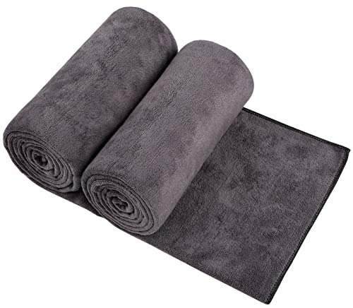 Orighty Bath Towels Pack of 2 - Soft Feel Grey Bath Towel Sets, Highly Absorbent Microfiber Towels for Body, Quick Drying, Microfiber Towel for Sport, Yoga, SPA, Fitness, (27’’ x 54’’) - color: Dark Grey, size: 2 Pack Bath Towels