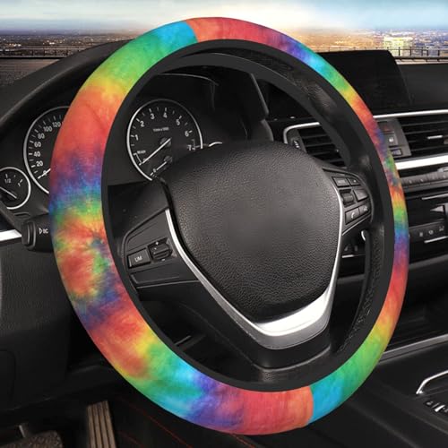 Rainbow Tie Dye Elastic Steering Wheel Cover Universal 15 Inch - color: 17