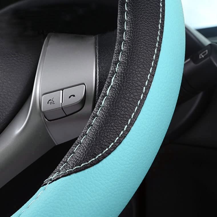 Leather Car Steering Wheel Cover, Non-Slip Car Wheel Cover Protector Breathable Microfiber Leather Universal Fit for Most Cars (Blue) - color: Light Blue