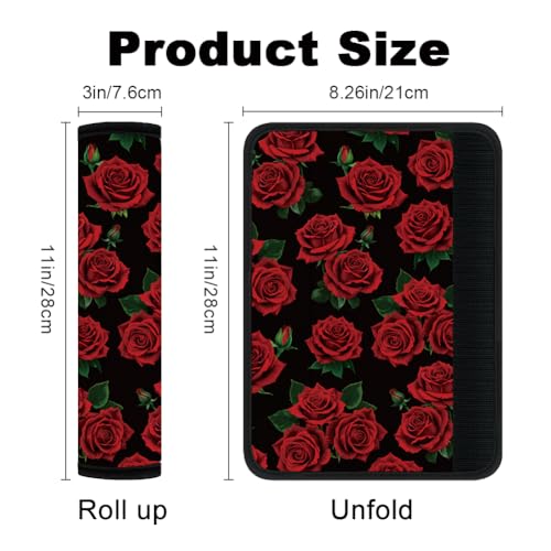 2Pcs Soft Auto Seat Belt Cover Pad Red Roses Flower Colorful Car Seatbelt Shoulder Cushion for Comfortable Driving, Compatible with All Cars' Seatbelt and Backpack Straps - color: Roses