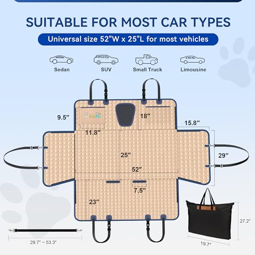Hard Bottom Car Seat Cover for Dogs, 2025 Upgraded Leather Back Seat Extender Waterproof Dog Car Seat Cover for Back Seat, Non-slip Dog Car Hammock Backseat Pet Cover for Dogs in Car, Support 400LBs