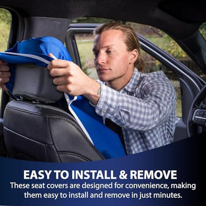 Dri Seats Waterproof Car Seat Cover – Premium Sweat Towel with Slip Resistant Backing for Front Seats in Cars, Trucks, SUVs – Universal Seat Covers & Liner, Easy Install (Blue, Large) - color: Blue, size: Large