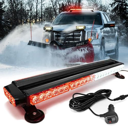 26'' 54 LED Emergency Strobe Rooftop Flashing Light Bar, Double Side Hazard Warning Beacon Safety Lights w/Magnetic for Tow Vehicles Firefighter Cars Trucks Traffic Security,White & Red - color: White & Red, size: 26''