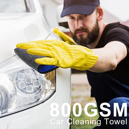 Nuenen 20 Pcs Microfiber Car Drying Towels Microfiber Cleaning Cloth 800 GSM Thick Plush Cleaning Dusting Cloth Auto Detailing Absorbent Towels Rags for Car Household Kitchen Window(Grey and Blue) - color: Grey and Blue