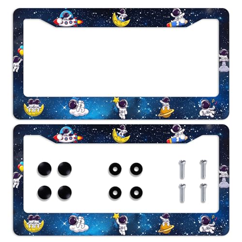 Universe License Plate Frame Space Stars Astronaut Funny Car Front License Plate Personalise Stainless Steel Metal Car Plates Funny License Plate Frames Decorative for Men Women 12.2" X 6.2" - color: Universe_28