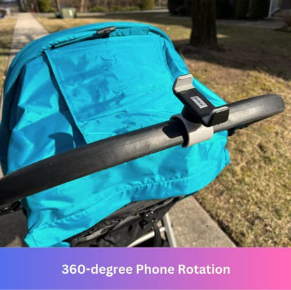 Maxby Stroller Phone Holder for Handlebar, Universal Phone Mount with One-Hand Quick Release Clamp, 360° Rotating View, Secure Non-Slip Grip, Fits Most iPhone & Android Smartphones with Cases