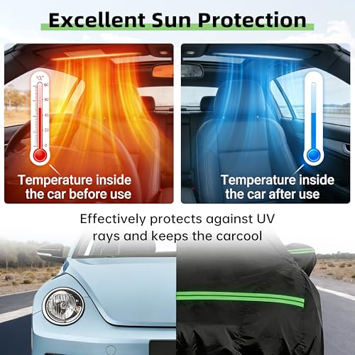 Car Cover for Volkswagen Beetle/New Beetle 1998-2019, Custom Fit Waterproof All-Weather Full Car Cover, Windproof Outdoor Full Cover with Driver-Side Zippered Door, UV-Resistant and Dustproof - size: for VW New Beetle