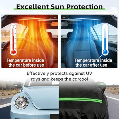 Car Cover for Volkswagen Beetle/New Beetle 1998-2019, Custom Fit Waterproof All-Weather Full Car Cover, Windproof Outdoor Full Cover with Driver-Side Zippered Door, UV-Resistant and Dustproof - size: for VW New Beetle