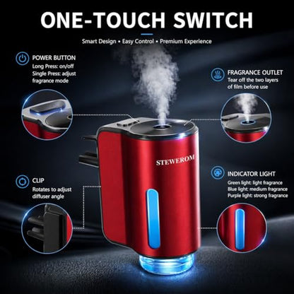 Car Air Freshener - Smart Adjustable 3-Speed Intensity, Rechargeable Humidifier Car Essential Oil Diffuser - Comes with 8 Bottles of 10ml Perfume (Red) - color: Red
