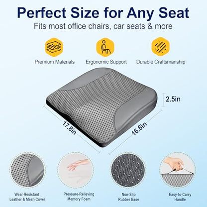 kingphenix Car Seat Cushion – Memory Foam Pad for Driving Comfort – Boosts Height and Relieves Coccyx & Lower Back Pain – Car, Truck, Office Chair (Leather & 4D Mesh Gray) - color: Leather & 4d Mesh Gray