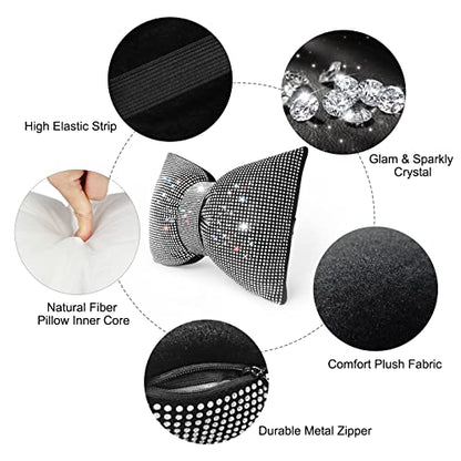 surpassme 2PCS Rhinestone Car Headrest Neck Pillow for Driving with Bling Bling Crystal Bow Pillow Car Accessories for Women (Silver/White) - color: 2 White Pillows