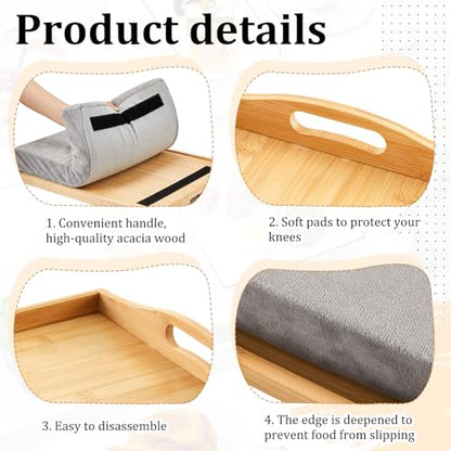 Tioncy 1 Piece Bamboo Lap Tray with Detachable Pillow 16.9'' x 13'' Lap TV Trays Desk with Handles for Adults Eating in Recliner Breakfast Housewarming Gift (Wood) - color: Wood