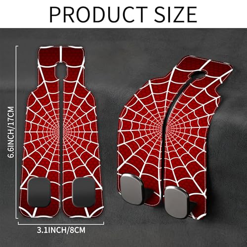 1 Pack Purse Hook for Car Red and White Spider Web Headrest Back Seat Hook Premium Leather Double Metal Hanger Storage Pack Bag Purse Holder Car Accessories - color: Red and White Spider Web
