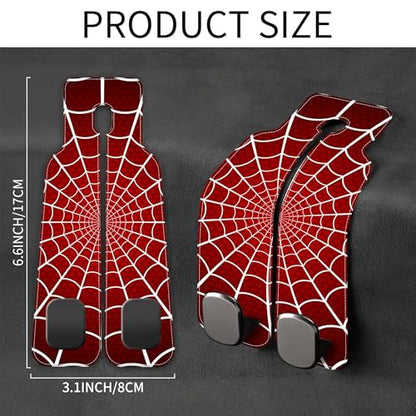 1 Pack Purse Hook for Car Red and White Spider Web Headrest Back Seat Hook Premium Leather Double Metal Hanger Storage Pack Bag Purse Holder Car Accessories - color: Red and White Spider Web
