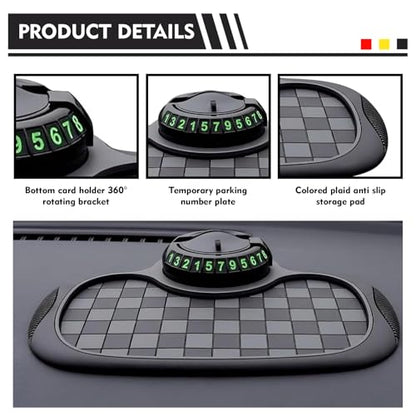 Car Dashboard Mat, Non-Slip Washable Center Console Storage Pad, 9.2" x 7" Rotatable Phone Holder Large Storage Tray Parking Number Sign, Universal Multifunctional Organizer (Black #C) - color: Black #C