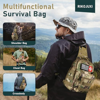 Survival Kit, 262Pcs Survival Gear and Supplies with First Aid Kit Pouch and Crossbody Bag, Emergency Kit with Tent, Camping Axe Hammer, Survival Shovel w/Pick, Bug Out Bag Gifts for Men Women - color: Brown