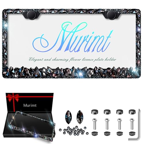 Rhinestone License Plate Frames 1 Pack Sparkly Glitter Bedazzled License Plate Frame Bling License Plate Holder Cover - High End Gift Box Packaging Bling Car Accessories for Women - color: CPJ-03-black-1pack